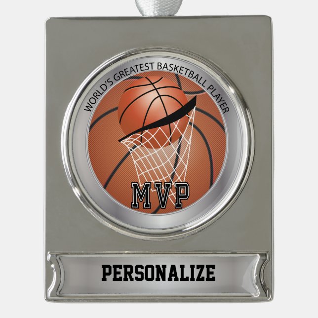 MVP Basketball Player | DIY Name Banner-Ornament Silber (Vorderseite)