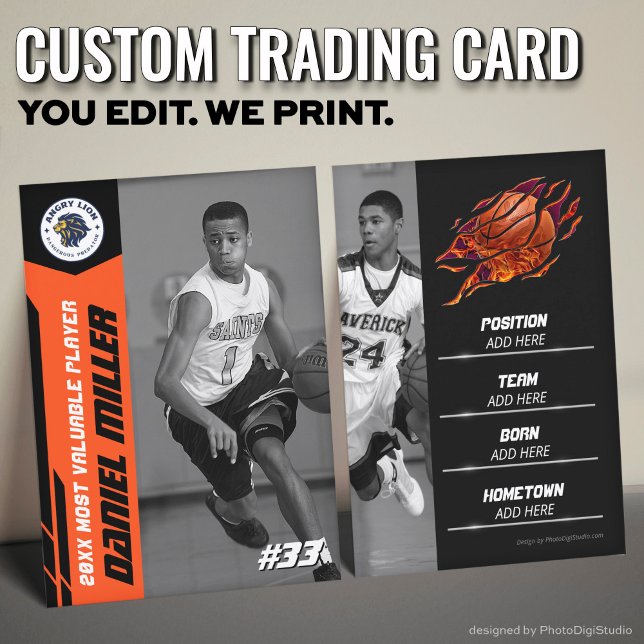 MVP Basketball Trading Card Orange Basketball Card Telefonnummerkarte (Custom Basketball Trading Card, Orange MVP Card)