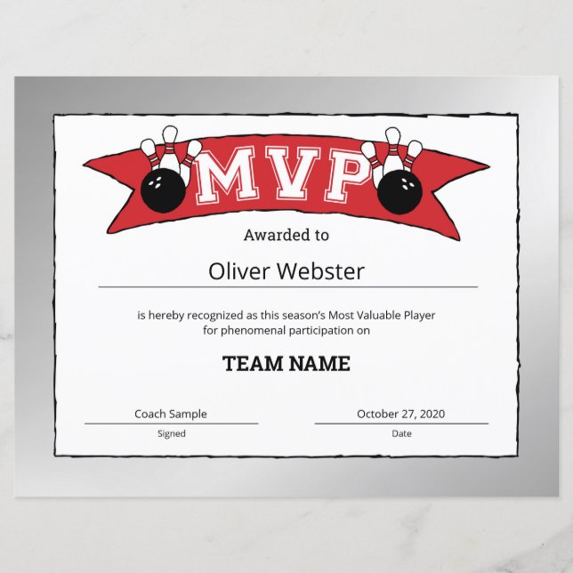 MVP Player - MVP Certificates Bowling Certificate (Vorderseite)
