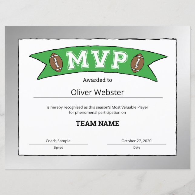 MVP Player - MVP Zertifikat Fußball (Vorderseite)