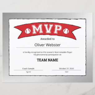 MVP Player - MVP-Zertifikate Baseball-Zertifikat