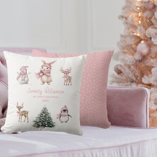 My 1st Christmas Custom Baby Girl Woodland Kissen (Von Creator hochgeladen)