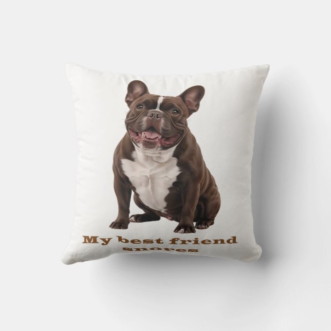 My Best Friend Snores – Brown French Bulldog Throw Kissen (Rückseite)