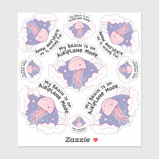 My Brain Airplane Mode Funny Jellyfish Brain Fog  Aufkleber (Blatt)