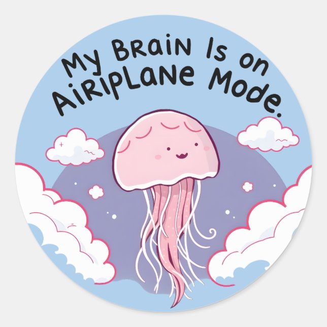 My Brain Airplane Mode Funny Jellyfish Brain Fog  Runder Aufkleber (Vorderseite)