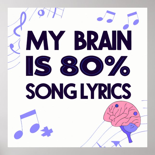"My Brain Is 80% Song Lyrics" Graphic Poster (Vorne)