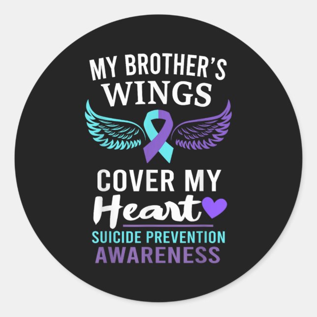 My Brother's Wings Cover Heart Suicide Awareness R Runder Aufkleber (Vorderseite)