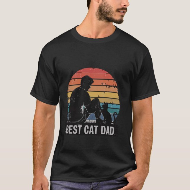 My Cat Dad Hero Retro Sunset Cool Best Cat Dad T-Shirt (Vorderseite)