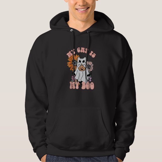 My Cat Is My Boo Groovy Ghost Cat Spooky Halloween Hoodie (Vorderseite)