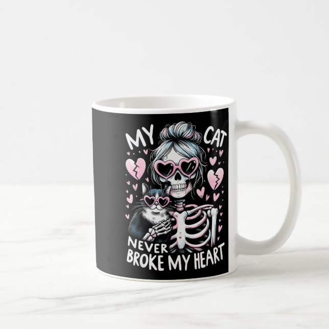 My Cat Never Broke My Heart Funny Skeleton Cat Val Kaffeetasse (Rechts)