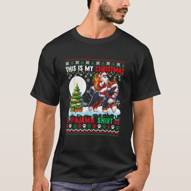 My Christmas Pajama Santa Reindeer Bernedoodle Swe T-Shirt (Vorderseite)