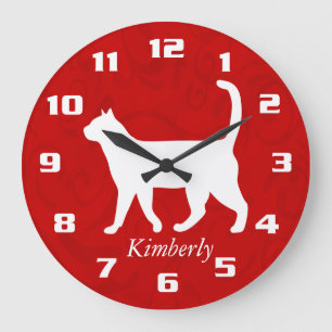 My Cute Cat Custom Add name Monogram Pet Große Wanduhr
