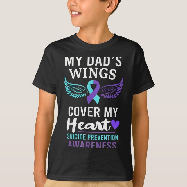 My Dad's Wings Cover Heart Suicide Awareness Ribbo T-Shirt (Vorderseite)