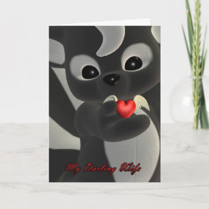 My Darling wife Cute little Skunk with flying hear Feiertagskarte