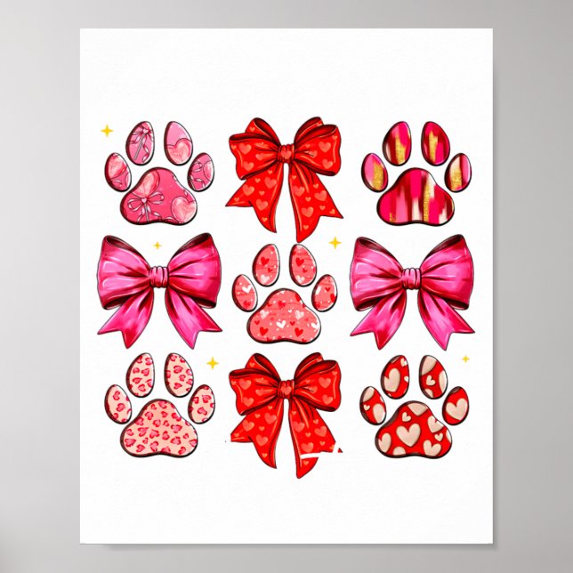 My Dog Is My Valentine Coquette Bow Dog Paw Valent Poster (Vorne)