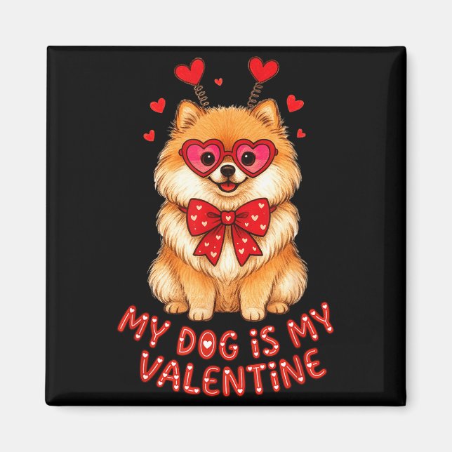 My Dog Is My Valentine Cute Meranian With Heart Gl Magnet (Vorne)