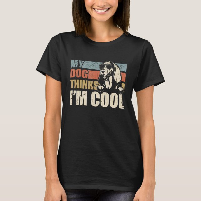 My Dog Thinks I'm Cool Basset Hound  Retro Dad Mom T-Shirt (Vorderseite)