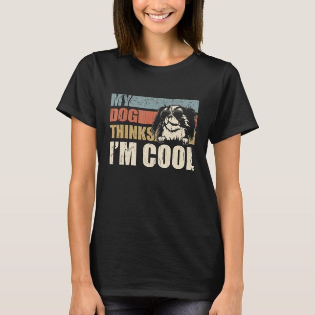 My Dog Thinks I'm Cool Japanese Chin   Retro Dad M T-Shirt (Vorderseite)