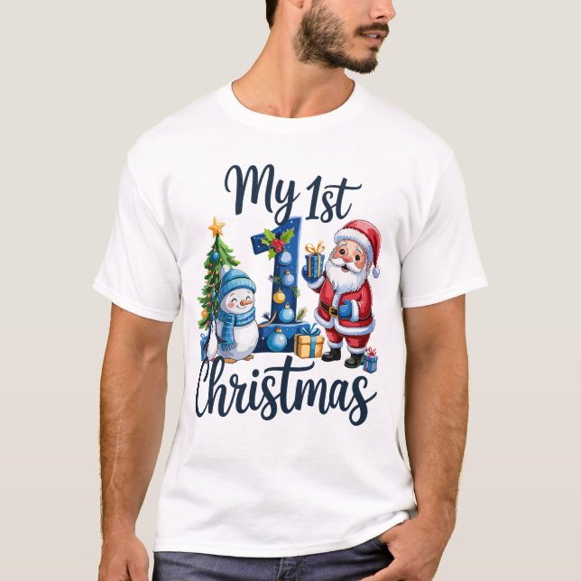My First 1st Christmas Blue Baby Boy Xmas Snowman T-Shirt (Vorderseite)
