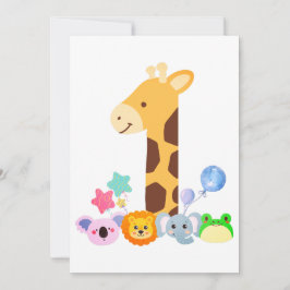 My First Birthday. Giraffe and Happy Animals Desig Dankeskarte
