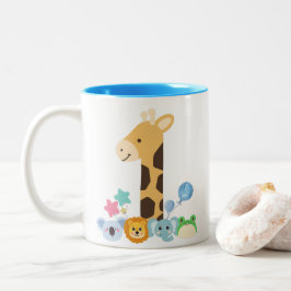 My First Birthday. Giraffe and Happy Animals Desig Zweifarbige Tasse