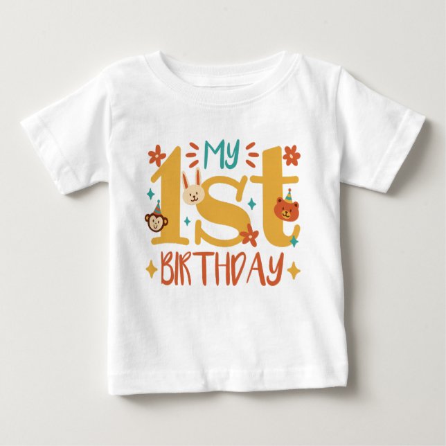 "My first birthday" with cute animals Baby T-shirt (Vorderseite)