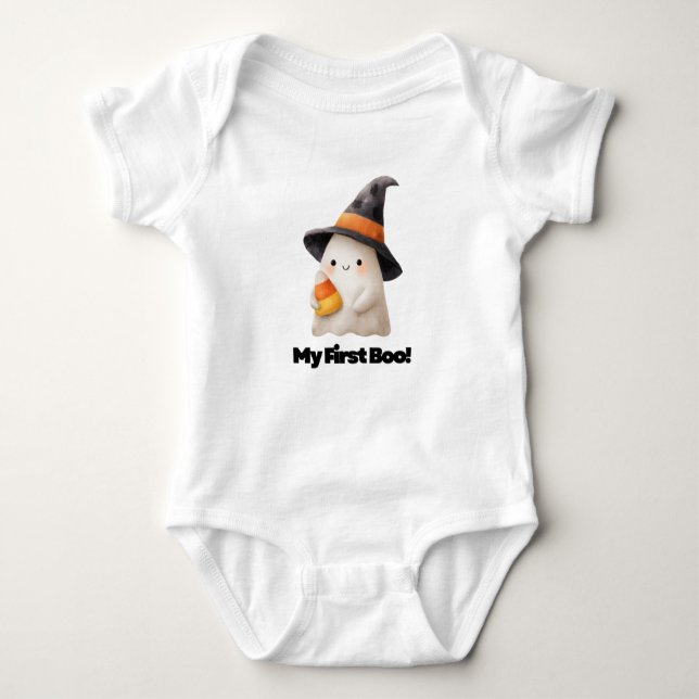 My First Boo! – Cute Ghost Halloween Bodysuit for  Baby Strampler (Vorderseite)
