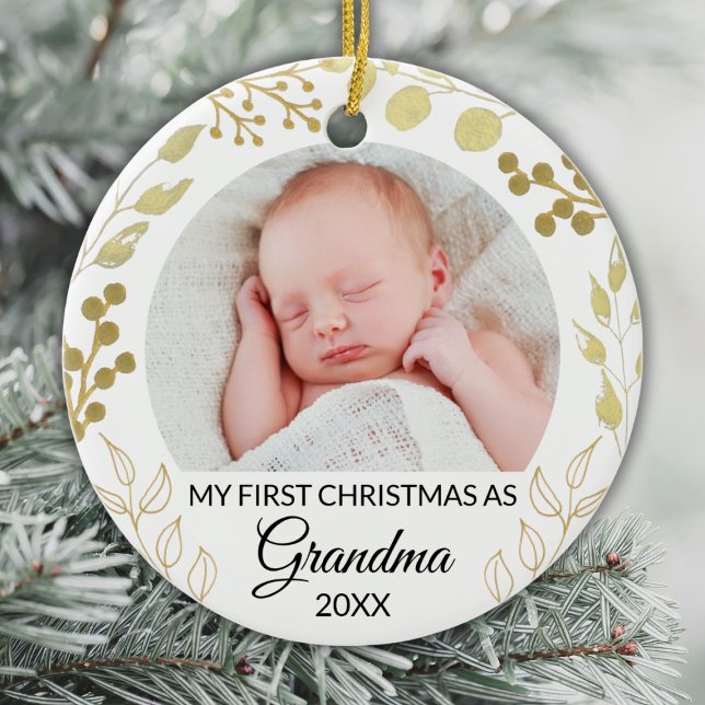 My First Christmas As Grandma Photo Gold Foliage Keramik Ornament (Von Creator hochgeladen)