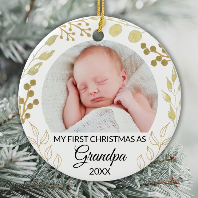 My First Christmas As Grandpa Photo Gold Foliage Keramik Ornament (Von Creator hochgeladen)