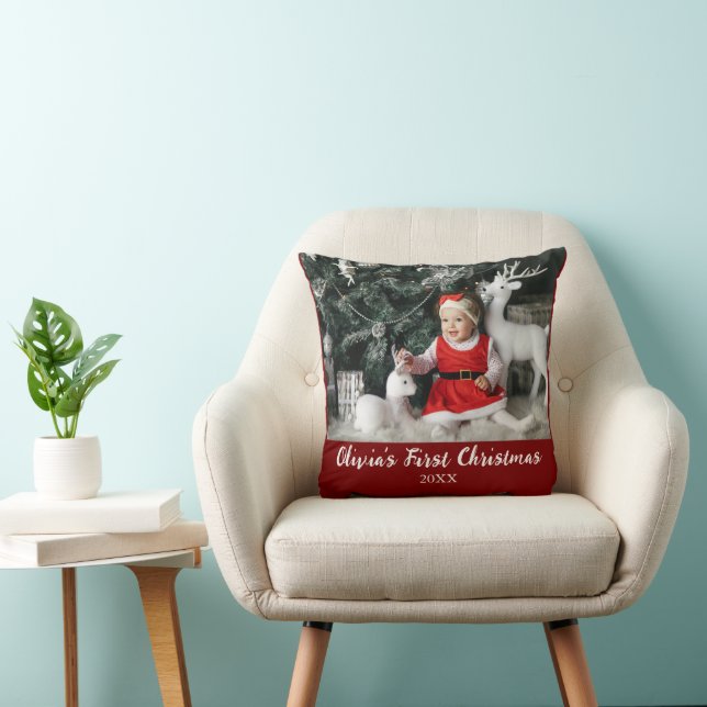 My First Christmas Baby Custom Foto Script Einfach Kissen (Stuhl )