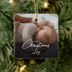 My First Christmas Baby Girl Stats Photo Script Keramikornament