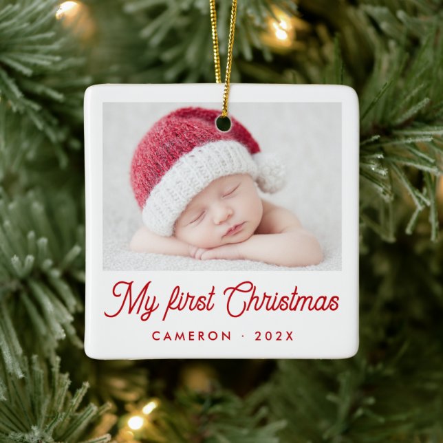 My first Christmas baby photo name year Keramikornament (Baum)