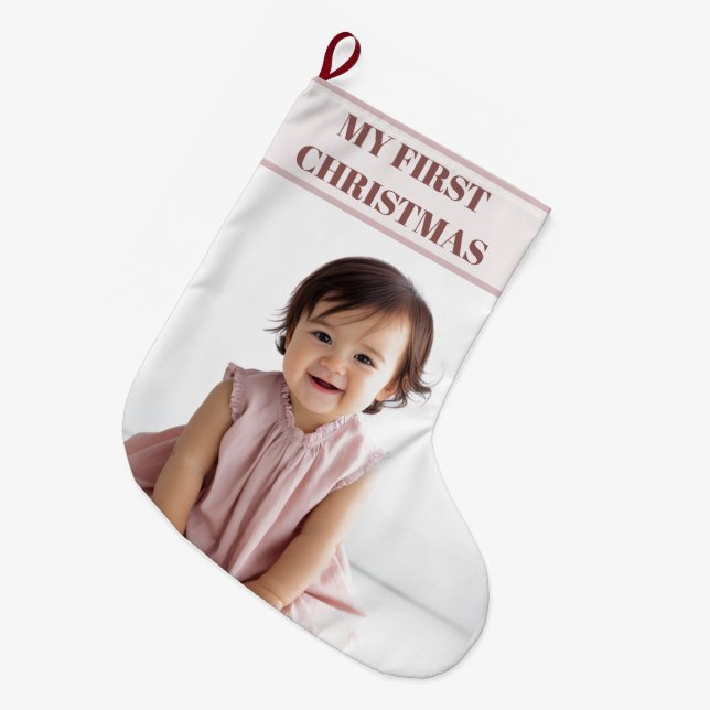 My First Christmas Baby Photo Stocking Großer Weihnachtsstrumpf (Vorderansicht (hängend))