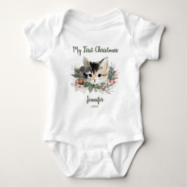 My First Christmas Calico Kitty T-Shirt Baby Strampler