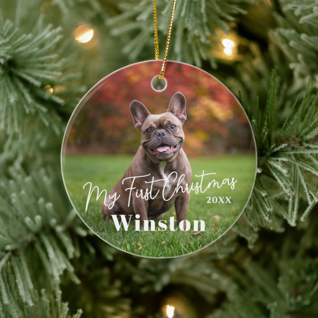 My First Christmas Custom Pet Name Photo Keramik Ornament (Baum)