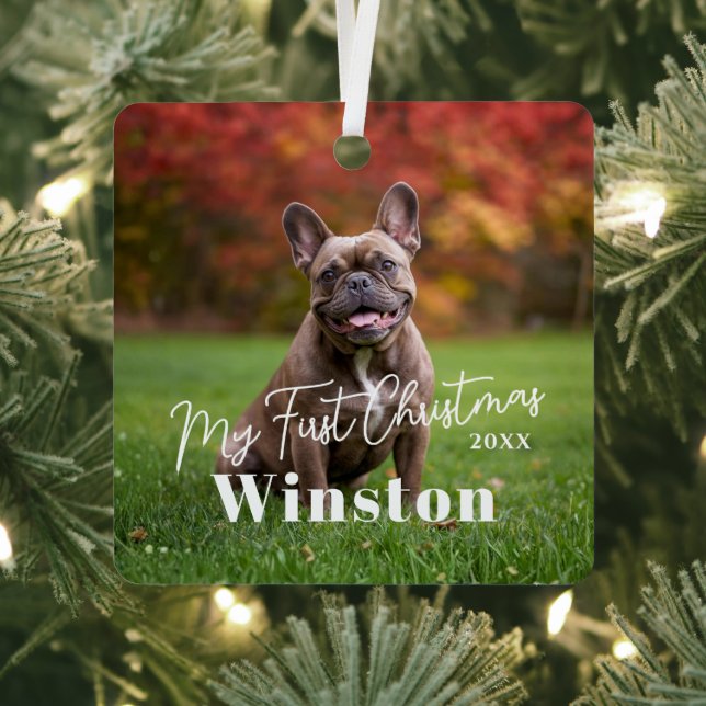 My First Christmas Custom Pet Name Photo Ornament Aus Metall (InSitu)
