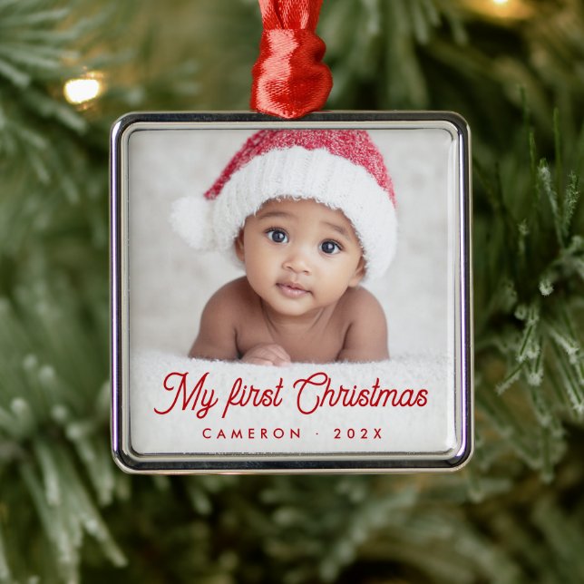 My first Christmas full baby photo name year Ornament Aus Metall (Baum)