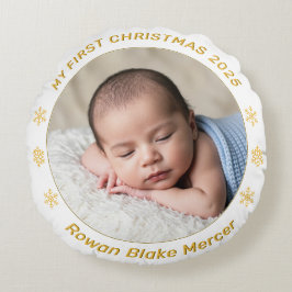 My First Christmas Gold Personalized Baby Photo  Rundes Kissen