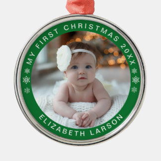 My First Christmas Personalized Baby Photo Red Ornament Aus Metall