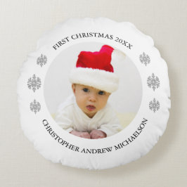 My First Christmas Personalized Baby Photo Rundes Kissen