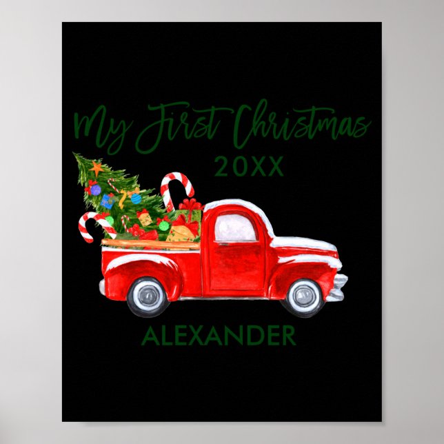 My First Christmas Red Truck Candy Canes Gray Baby Poster (Vorne)