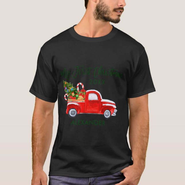 My First Christmas Red Truck Candy Canes Gray Baby T-Shirt (Vorderseite)