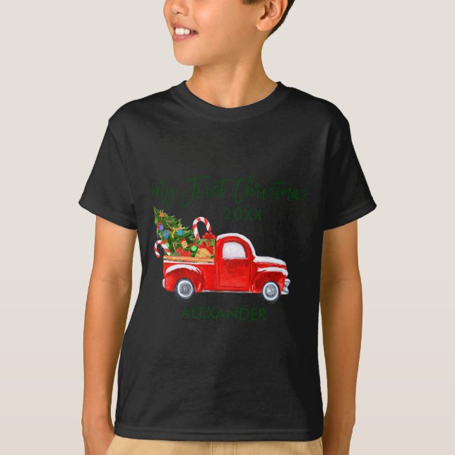 My First Christmas Red Truck Candy Canes Gray Baby T-Shirt (Vorderseite)