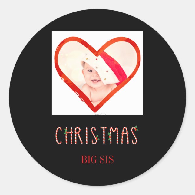 My First Christmas Sister Love Heart Baby Photo  Runder Aufkleber (Vorderseite)
