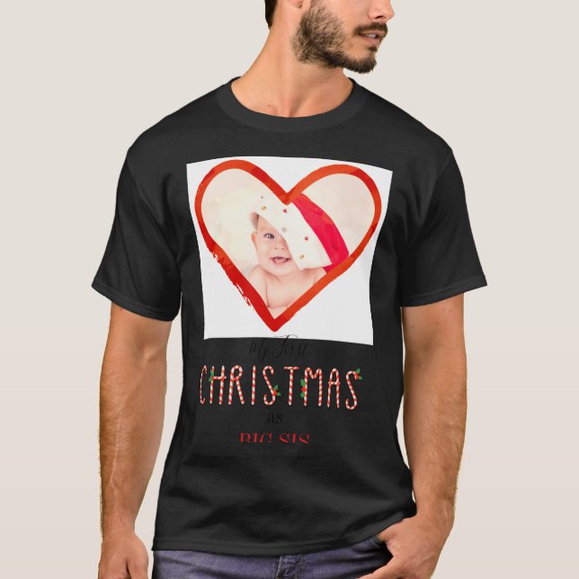 My First Christmas Sister Love Heart Baby Photo  T-Shirt (Vorderseite)