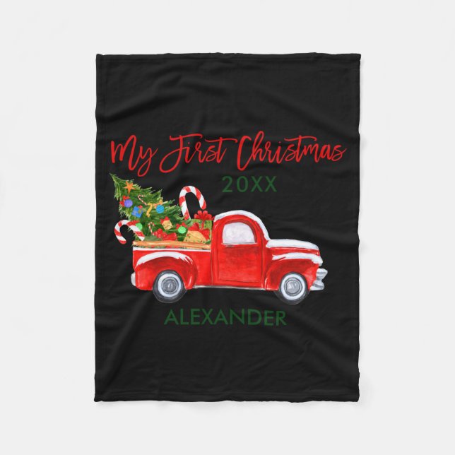 My First Christmas Truck Candy Canes Green Red Bab Fleecedecke (Vorderseite)