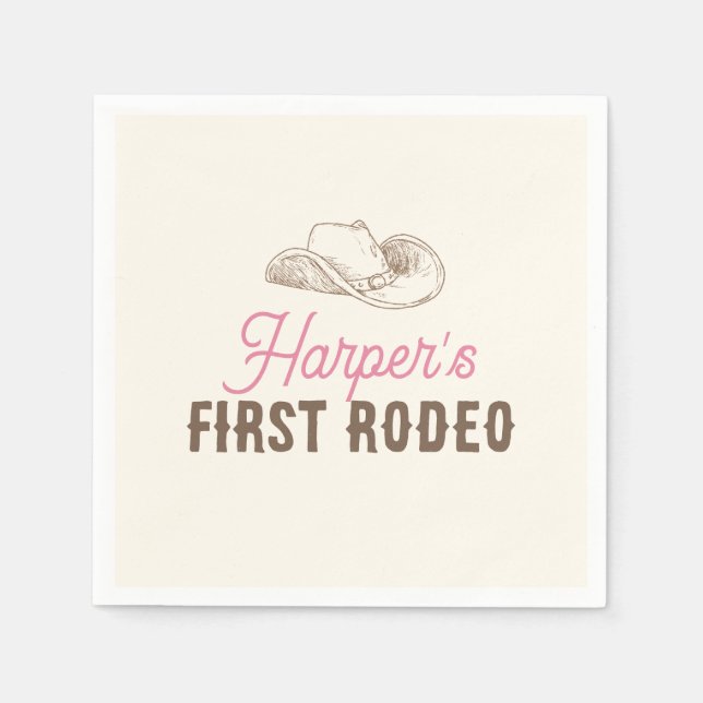 My First Rodeo Personalized Pink Cowgirl Birthday Serviette (Vorderseite)
