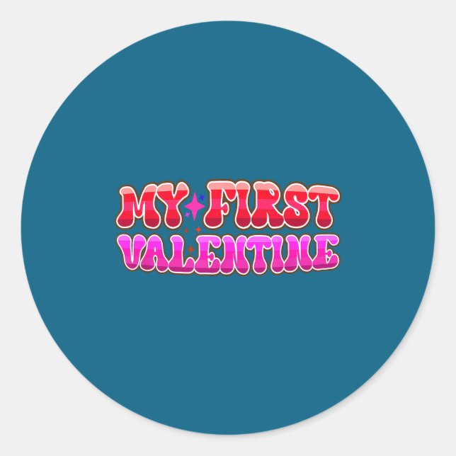 My First Valentine Heart Stars Fun Celebration  Runder Aufkleber (Vorderseite)