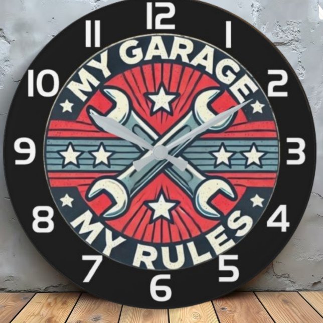 My Garage My Rules  mechanic gift Große Wanduhr (Von Creator hochgeladen)