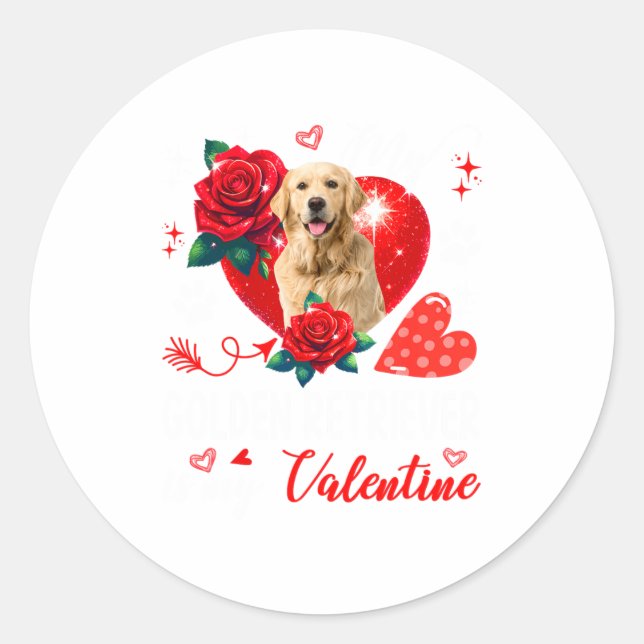 My Golden Retriever Is My Valentine Owner Floral H Runder Aufkleber (Vorderseite)